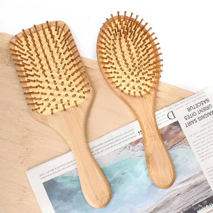 Lindale Wooden Hair Brush for Women Men, Natural Bamboo Detangler Paddle Hairbrush for Hair Growth Massaging Scalp, Reduces Static for Curly Hair with Ergonomic Handle Oval