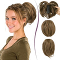 RUWISS Claw Clip Short Human Hair Ponytail Extension with Bendable Metals for DIY Styles Straight Messy Bun Hair Piece for Women Hairpieces for Daily Wear,9 Inch Chocolate Brown Highlighted Dark Brown