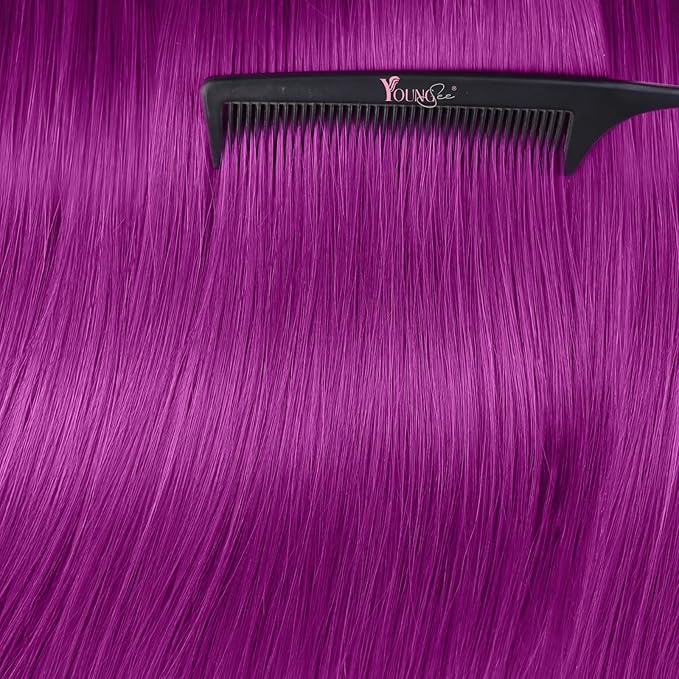 YoungSee Tape in Hair Extensions Purple Human Hair Tape in Extensions Purple 22In Colorful Tape on Hair Extension Real Human Hair Long-Hair Colored for Kids 10pcs 25g