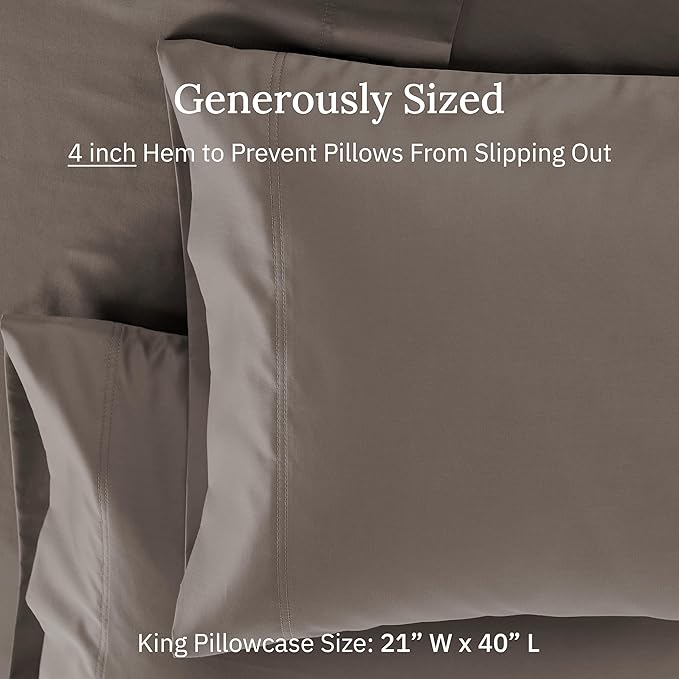 California Design Den Luxuriously Soft Premium 600 Thread Count, 100% Cotton King Size Pillowcases Set of 2, Crisp Fits King Size Pillows (Mushroom - Taupe Brown)