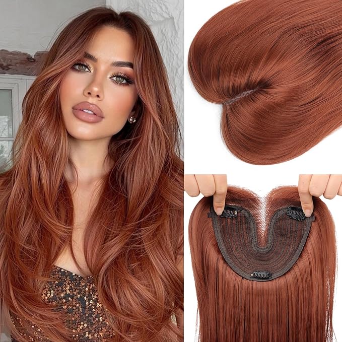 Isaic 24 Inch Synthetic Hair Toppers for Women with Thinning Hair, Clip In Crown Topper Hair Extensions with Adjustable Bandage, Layered Wiglet for Natural Coverage (Copper)