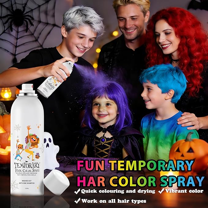 Orange Temporary Hair Color Spray for Kids, Silver Instant Colored Hair Dye Alternative for Boys Girls Teens Men Women, Quick Styling for Party Christmas Halloween, Disposable Washable, 150ml