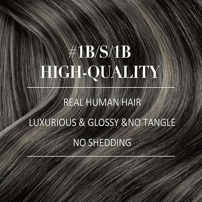 YoungSee 130G Human Hair Wire Extensions Ombre Invisible Wire Hair Extensions Real Human Hair Off Black Mix Sliver Balayage Fish Line Hair Extensions for Women 20Inch
