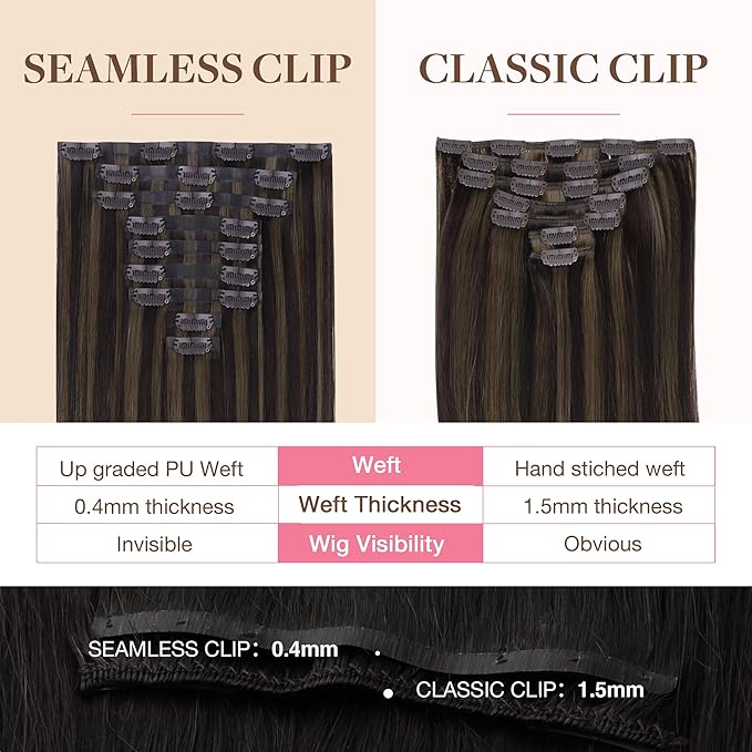 GOO GOO Clip in Hair Extensions Real Human Hair, Remy Human Hair Extensions Clip ins for Women, Natural Human Hair, 14inch 130g 9 Pcs, #2/6 Dark Brown Highlighted Chestnut Brown