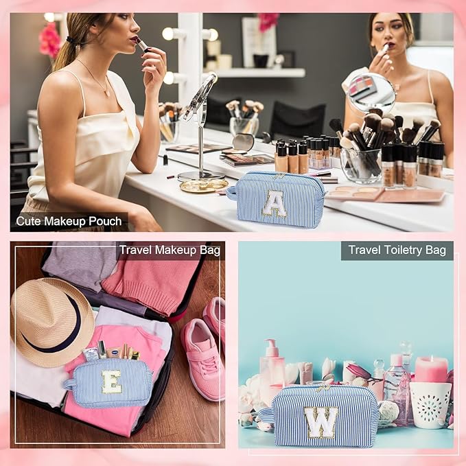 YOOLIFE Graduation Gifts for Her - Graduation Bag, 2024 College Graduation Gifts for Women Her, Personalized Graduation Gifts, Makeup Gift Set, Blue Monogrammed Cute Initial Makeup Bag for Women G