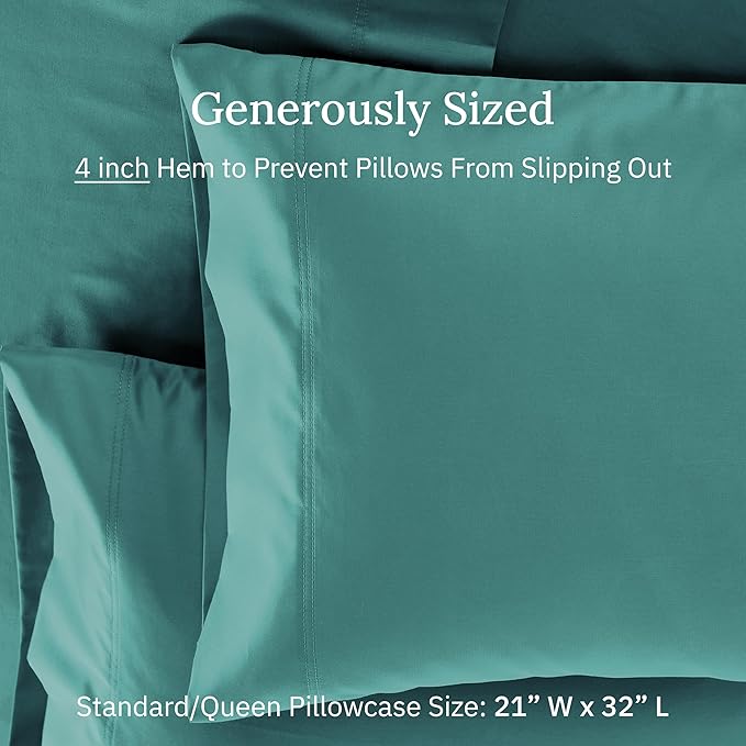 California Design Den Queen/Standard Pillow Cases Set of 2 - Premium 600 Thread Count, Soft 100% Cotton Queen Size Pillow Case, Crisp Sateen, Fits Standard & Queen Pillows - Teal