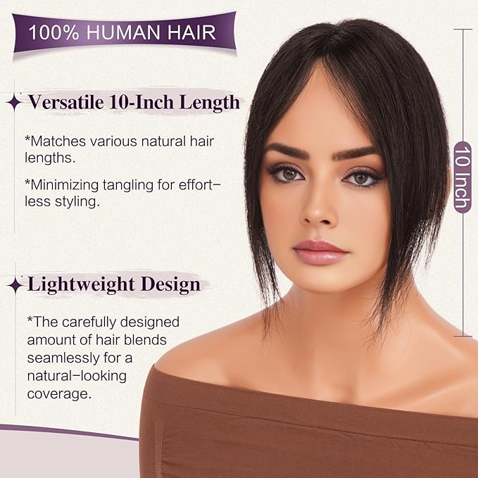 RUWISS Hair Toppers for Women Real Human Hair Lightweight Clip in Hair Piece for Thinning Hair Fluffy Straight Hair Topper without Bangs, Dark Brown
