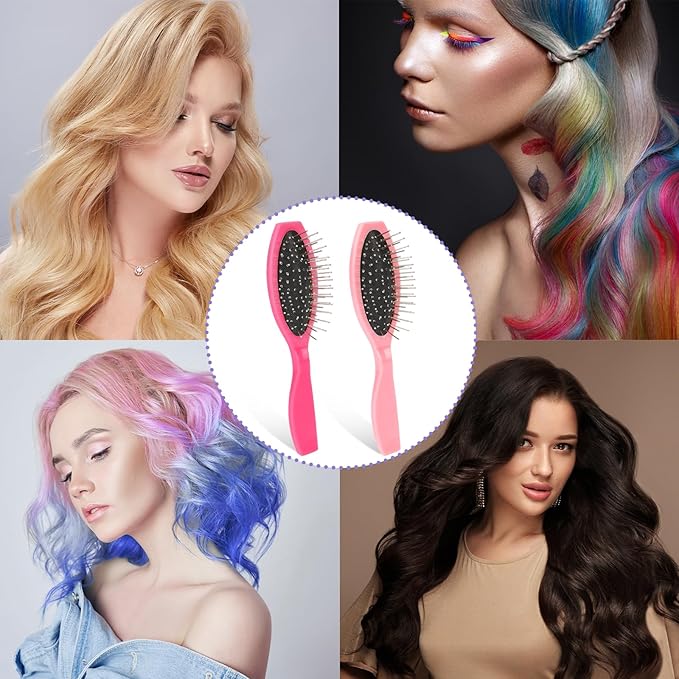 Metal Hair Brush,2 Pack Small Doll Wig Brush for Synthetic Wig Wire Cushion Brush Portable Stainless Steel Bristle Detangler Hairbrush Professional Wig Hair Combs Hair Extension Brush for Women