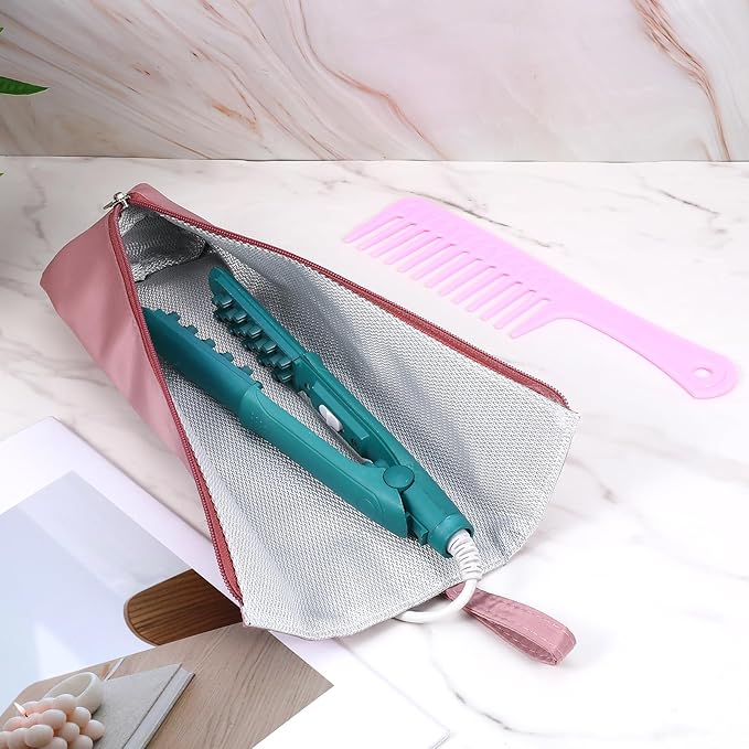 Hot Iron Holder Mat with Comb Hair Tool Organizer Heat Resistant Bag Hanging Curling Iron Flat Holder with Zip Hair Straightener Mat Pouch Portable Hot Hairs Tool Travel Bag for Curling Flat Irons