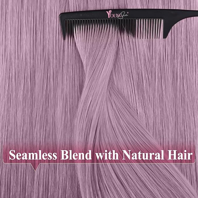 YoungSee Human Hair Tape in Extensions Light Purple 20 Inch Hair Extensions Tape in Purple tapes extension human hair 25g 10pcs Long-Hair for Special Events