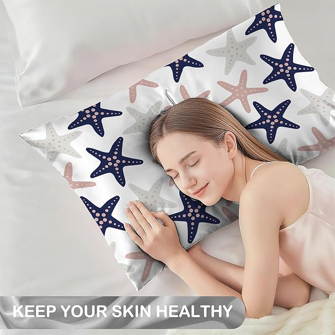 Satin Pillowcase 1 Pack-Sea Starfish Modern Silky Pillow Cover for Hair and Skin,King Size 20x36 Inch Soft Cooling Printed Pillow Cases with Hidden Zipper,Gifts for Women Men