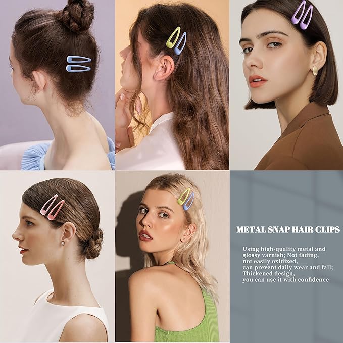 20 PCS Metal Snap Hair Clips Water Drop No Slip Barrettes for Women Bright Small Hair Clips For Thick And Thin Fine Hair,Yellow Blue Purple Pink,1.97 x 0.5 In.