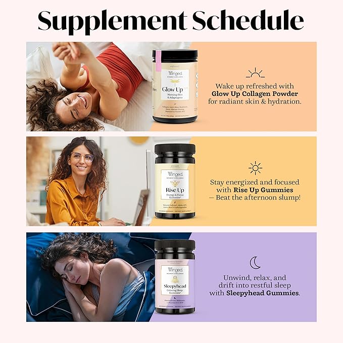 Winged Wellness Glow Up, Collagen Powder for Women - Hair, Skin & Nails Beauty Supplement with Grass-Fed Hydrolyzed Collagen Peptides Adaptogens, Vitamin C & Biotin - 25 Servings, Unflavored