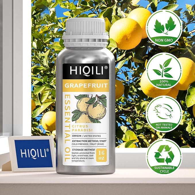 HIQILI 16 Fl Oz Grapefruit Essential Oil, for Diffuser, Skin Care, 100% Pure and Natural