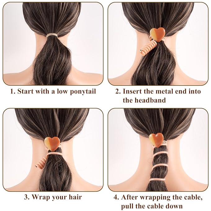 3PCS Heart Spiral Hair Ties, 3 Colors Heart Phone Cord Ponytail Holders for Women, Elegant Rubber Hair Coils, Stylish Hair Accessories for Party, Daily Use
