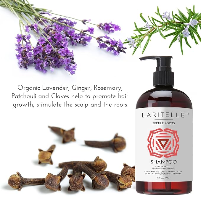 Laritelle Organic Hair Growth Shampoo 17.5 oz – Fortifying & Strengthening with Ayurvedic Herbs, Lavender, Ginger, Rosemary, Patchouli, Clove – Reduces Shedding, Promotes Growth – Vegan, Made in USA