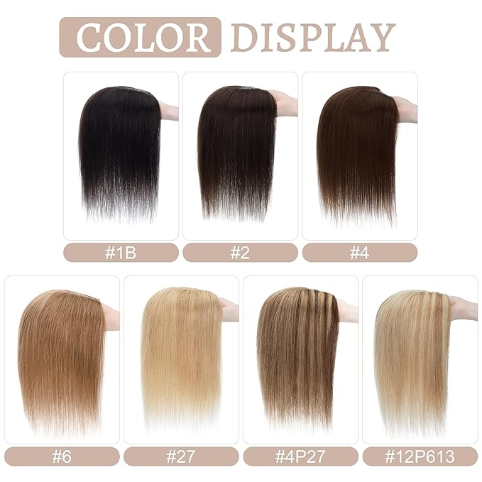 Hair Toppers for Women Real Human Hair No Bangs, 13 * 15 cm Larger Silk Base 150% Density Clip In Topper Hairpieces, Wiglet Top Pieces Add Volume -12 Inch 02 Dark Brown