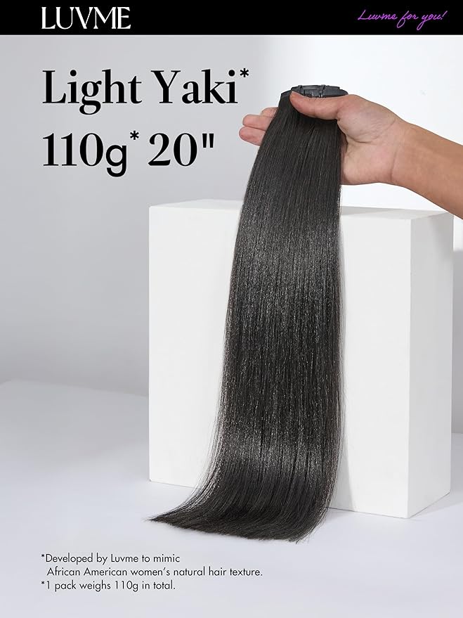 LUVME Yaki Straight Seamless 110g 7Pcs Clip in Hair Extensions Full Max with 26inch Remy Human Hair Extensions, Natural Black 100% Real Soft Hair