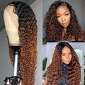 Ombre Brown Lace Front Wigs Human Hair Pre Plucked Curly Wave Brazilian Virgin Hair 13X4 HD Transparent Lace Frontal Wigs with Baby Hair 180% Density 24 Inch