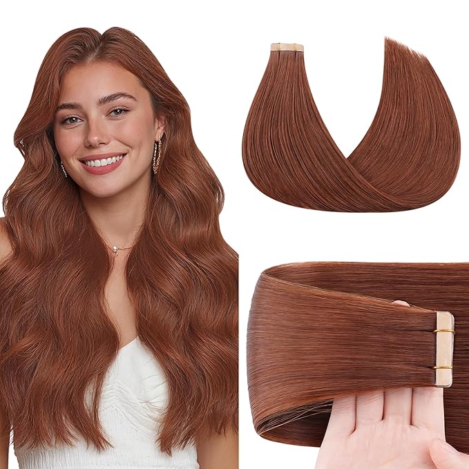 GOO GOO Tape in Hair Extensions Human Hair, #33B Dark Auburn Copper, 12inch 40g 20pcs, Skin Weft Seamless Invisible, Silky Straight with Thick Ends, Remy Human Hair