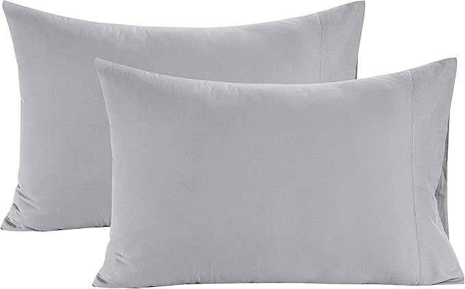 Lane Linen 100% Organic Cotton Pillow Cases Queen Size Set of 2 (20"x30") - Cotton Pillowcases Queen Size - Soft Light Grey Pillow Cases Set of 2 - Queen Pillowcase Pack of 2 - Silver