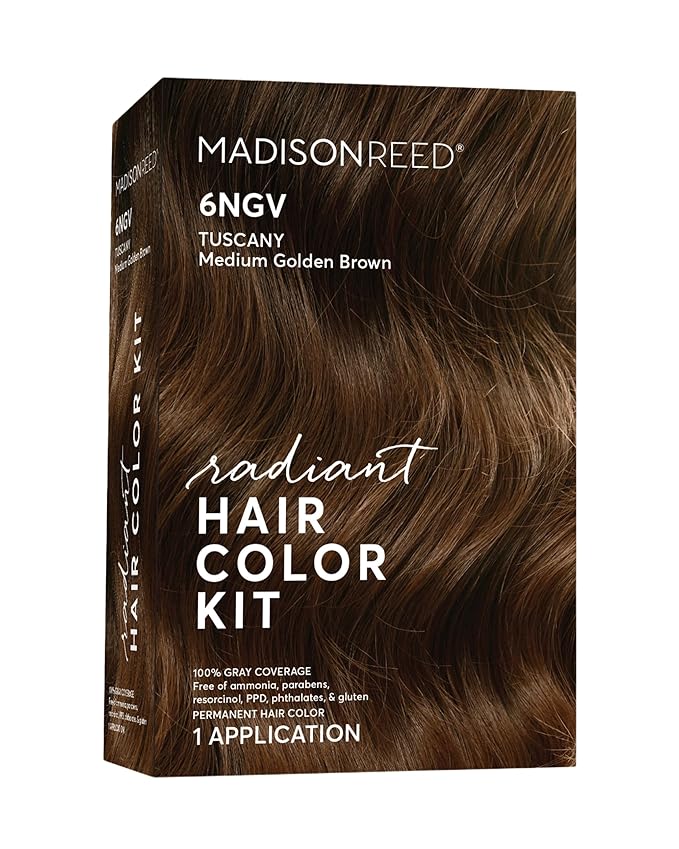 Madison Reed Radiant Hair Color Kit - 6NGV Medium Golden Brown (Tuscany Brown), Dimensional Gray Hair Blending Permanent Hair Dye, PPD-Free & Ammonia-Free, 1 Pack