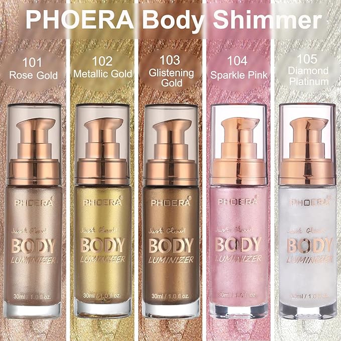 PHOERA Body Luminizer Highlighter, Waterproof Moisturizing and Glow For Face & Body, Face Body Glow Illuminator (104 Sparkle Pink)