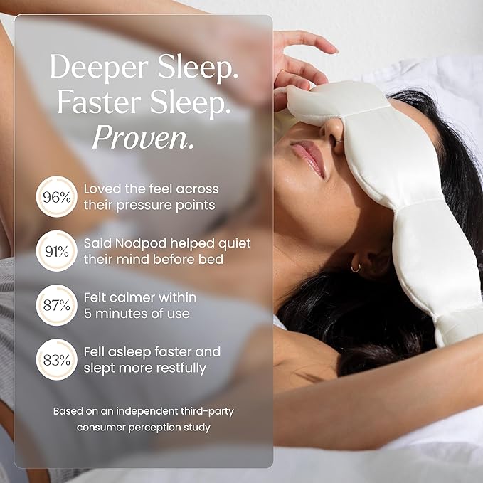 Nodpod Gentle Pressure Silk Sleep Mask | Patented Light Blocking Design for Sleeping, Travel & Relaxation | Bead Filled, Machine Washable (Pearl)