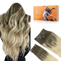 DOORES Clip in Hair Extensions, Real Human Hair, Ash Brown to Platinum Blonde, 150g, 9pcs, 22 Inch, Remy Clip In Hair Extensions, Silky Straight, Thick, Natural