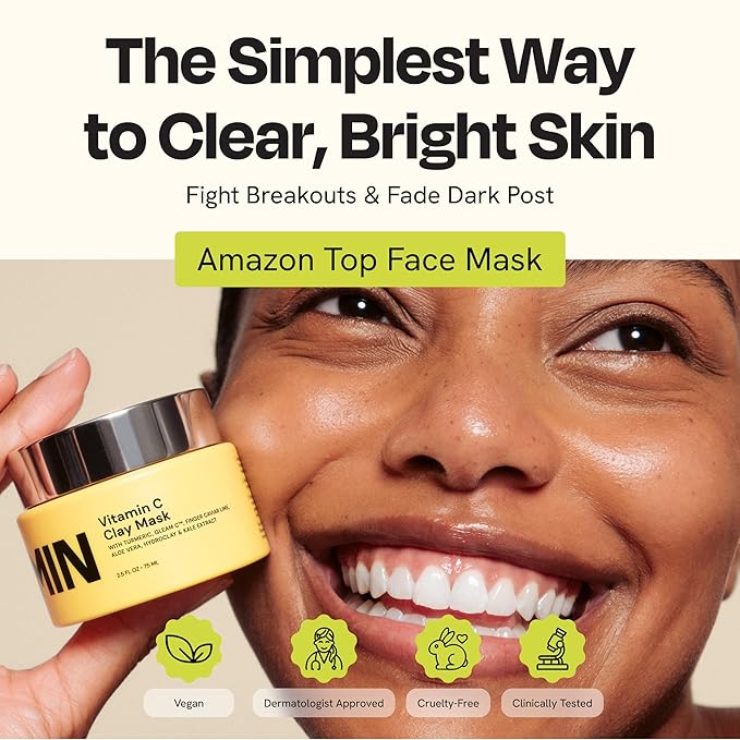 Gleamin Vitamin C Clay Mask for Dark Spots, Turmeric Clay Face Mask Skin Care, Deeply Cleanses & Refines Pores, Brightens Uneven Tone and Helps Improve Post-Blemish Scarring & Texture, Up to 20 Uses