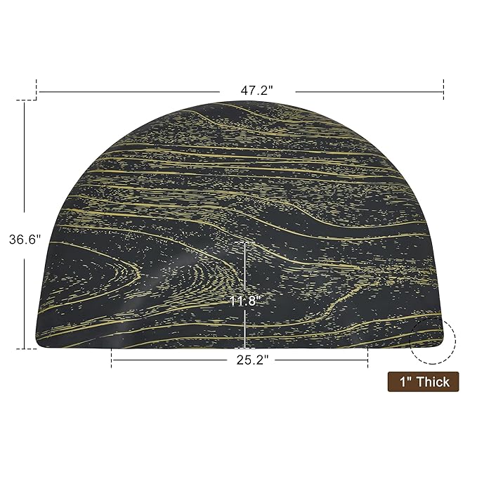 BarberPub 3'x4' Barber Mat for Hair Stylist Salon Chair Anti-Fatigue Floor Mat Circle 1" Thick 0025 (Black& Gold, 3' x 4'x 1”)