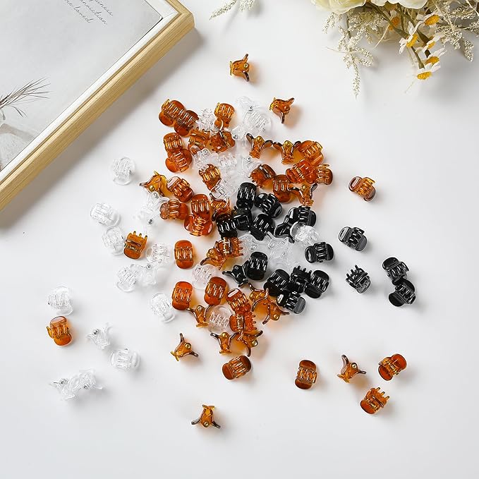 Cobahom 120PCS Mini Claw Hair Clips, 0.39 Inch/1cm Claw Clips for Hair, No-Slip Plastic Small Jaw Clips for Fine Thin Hair, Micro Hair Clips for Women Girls, Brown, Black, Clear
