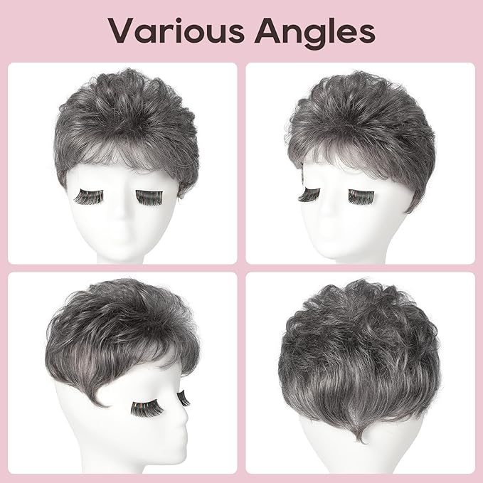 REECHO Hair Topper, Short Wiglet Hair Topper for Women with Thinning Large Coverage Synthetic Top Crown Hairpiece for Women - Steel Gray