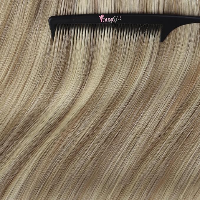 YoungSee Tape in Hair Extensions Human Hair Brown to Blonde Human Hair Extensions Tape ins Highlight Light Brown with Blonde Seamless Tape-in Extension Real Hair for Women Short Hair 12 Inch 20pcs 30g