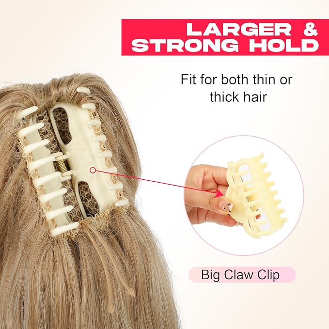 Ponytail Extension - 14" Claw Clip in Ponytail Hair Extensions Natural Soft Synthetic Layered Wavy Pony Tail Hair Pieces for Women - Ash Brown with Highlights