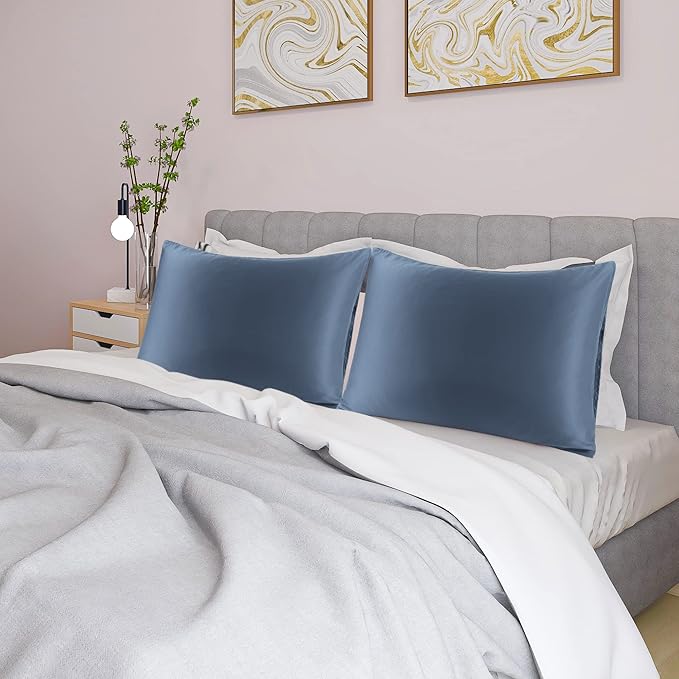 uxcell 2 Pack Silk Satin Pillowcase for Hair and Skin, Cool, Silky, Soft Breathable Pillow Cases King Size 20x36 Inch Sateen Pillowcase Slate Gray with Envelope Closure