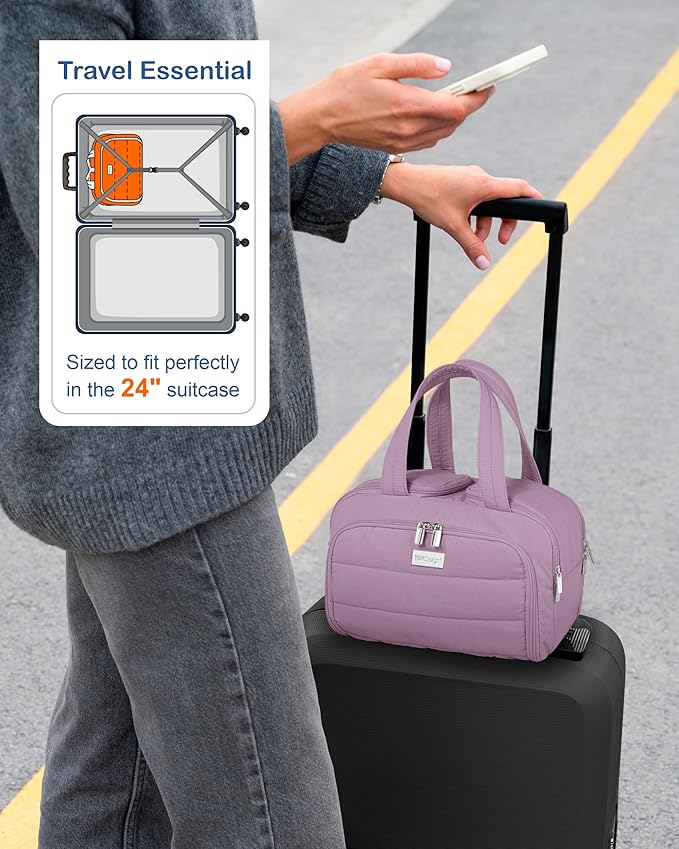 TOPDesign Travel Toiletry Bag for Women, Puffer Large Toiletry Bag, Lightweight Cosmetic Makeup Organizer with Handle for Traveling, Accessories, Essentials, Toiletries (Purple)