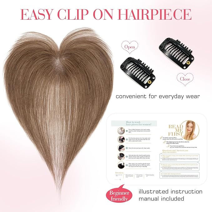 Hairro Clip In Bangs Wispy Hair Toppers For Women Remy Human Hair Short Thin Topper Hairpieces 3D Cover Clip On Fake Air Bang 11 Inches 14.5g #04 Medium Brown