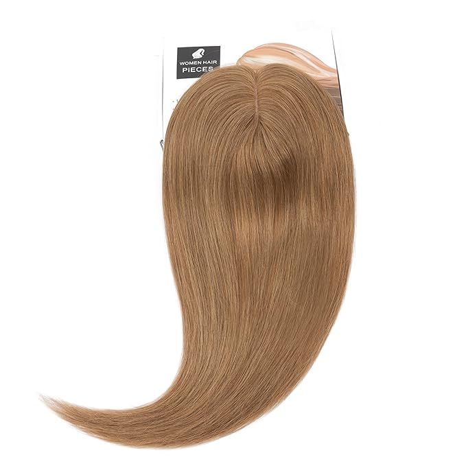 Rich Choices Hair Toppers for Women Real Human Hair 100% Human Remy Toppers NO Bangs for Women with Thinning on Top Clip in Hairpiece 4"x4.7"Lace Base 10 Inch #6 Light Brown