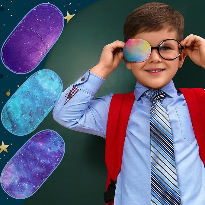 Newcotte 12 Pcs Eye Patch for Kids Girls Boys Reusable Eye Patch for Glasses over the Lens Colorful Eye Patch Toddler Eye Patch Adorable Kids Eye Patches Assorted Eye Patch Cover (Starry Sky)