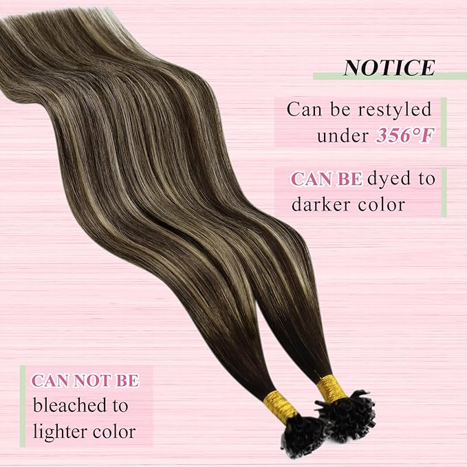 YoungSee Ombre K Tip Hair Extensions Real Human Hair Ombre Dark Brown Mixed Ash Blonde Natural Hair Extensions Utips Human Hair for Women 14In 1G/S 50G