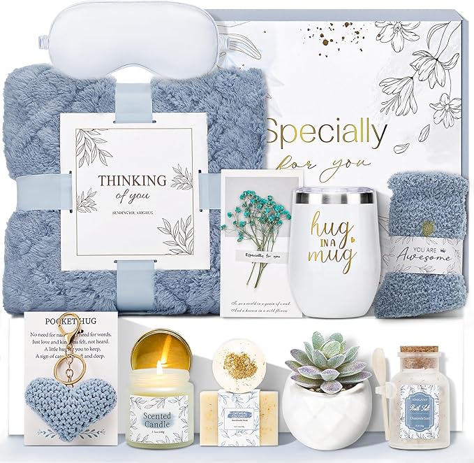Get Well Gifts for Women Self Care Gifts Basket - Relaxing Spa Care Package After Surgery Thinking of You Birthday Gift - Feel Better Sympathy Gift Set for Her Mom Sister Friend Wife (Blue)