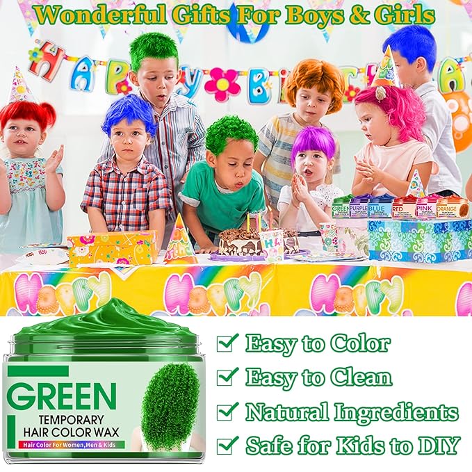 6 Color Temporary Hair Color Wax,Christmas Gifts,Stocking Stuffers for Kids, Blue Green Purple Pink Orange Red Hair Dye Natural Instant Hair Wax Color,DIY Temporary Hair Color for Kids Teens Women Men