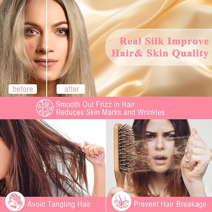 100% Pure Silk Pillowcase 2 Pack for Hair and Skin, Both Sides 23 Momme Grade 6A+ Mulberry Silk Pillowcases with Hidden Zipper, Soft&Smooth Cooling Pillow Cases (Champagne, Queen 20x30)