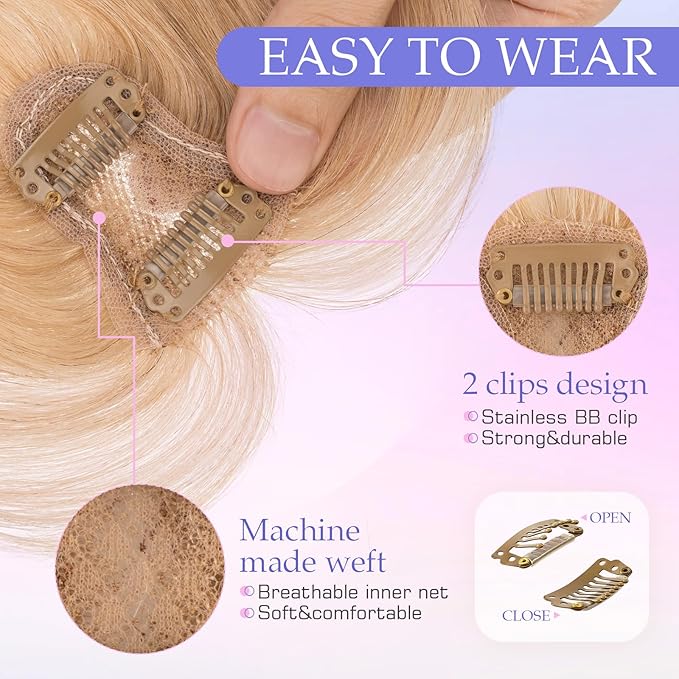 Hairro Bangs Hair Clip 3D 360°Cover Clip On Bangs Remy Human Hair Topper With Bangs Fringe French Bangs With Temples Clip In Bangs Hair Extensions 8 Inches 10g #27 Dark Blonde