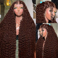 250% Density 13x6 FULL SKINLIKE HD Chocolate Brown Deep Curly lace front wigs Pre Plucked Real 0.10mm Ultra-thin Invisible Water Wave HD Lace Front Wigs Human Hair Small Knots Full Virgin Hair 30 Inch