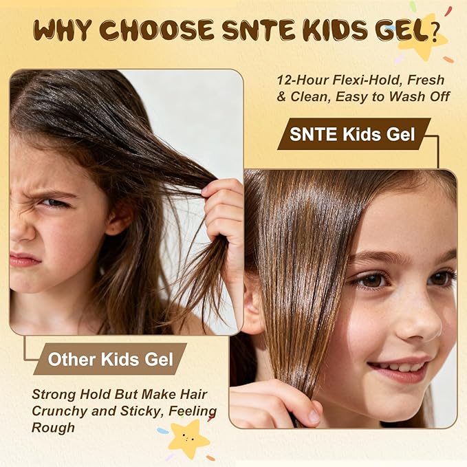 Samnyte Hair Gel for Kids, Baby Hair Gel Fly Away Hair Tamer, Styling Gel - Vitamin E Moisturize and Nourish, Flexible Hold Designed for Boys & Girls 3.4 Fl Oz