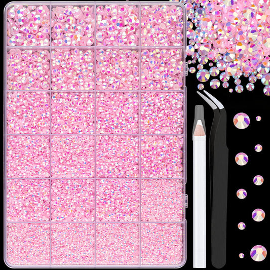 25000Pcs Resin Jelly Rhinestones for Crafting, Light Pink AB 2-6mm Mixed Sizes Non Hotfix Flatback Gems, Bedazzling Crystal for DIY Crafts Clothing Tumblers Mugs Shoes Fabric Nail Art