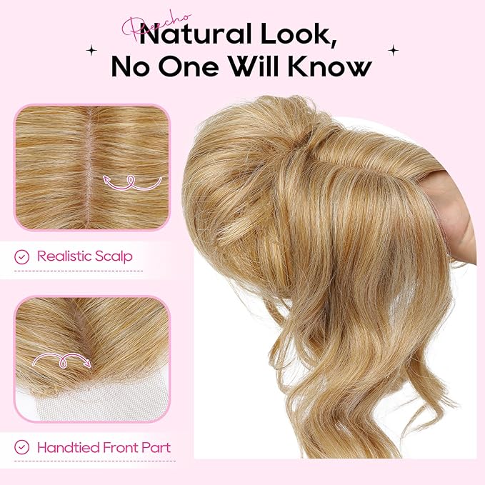 REECHO Messy Bun Hair Piece with Bangs – 2-in-1 Drawstring Ponytail Extension Updo Wig & Hair Topper with Long Side Bangs, Natural-Looking Hair Bun Hairpieces for Women - Honey Blonde
