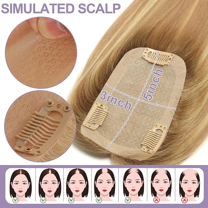 Real Human Hair Toppers for Women #TLQ, 3x5 Inch Injected Silk Base 130% Density 18 Inch Length Hair Toppers